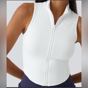 Halara Mock Neck Zip Front Sleeveless Cropped Tank Top- White - M